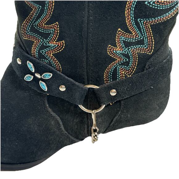 Vintage Dingo Boots Size 8.5 Cowboy Suede Leather Chain Western Black Turqouise - Picture 2 of 8
